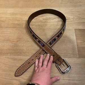 Hand beaded, genuine leather and silver belt
